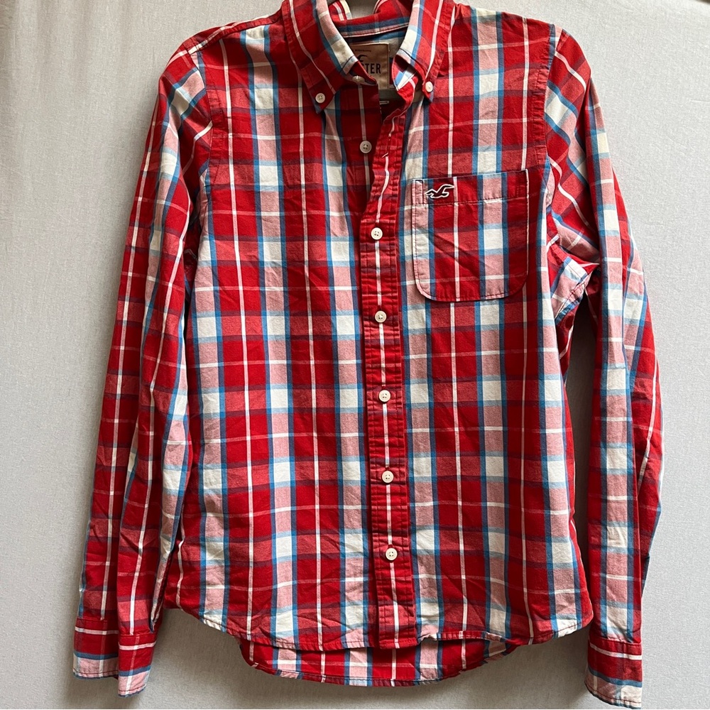 Hollister Red Plaid Button-Down Shirt Sz M